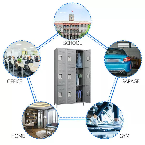 SUXXAN Metal Lockers for Employees School Office Gym Home lockers Storage,9 Doors Lockers with 18 Hooks,Assembly Required