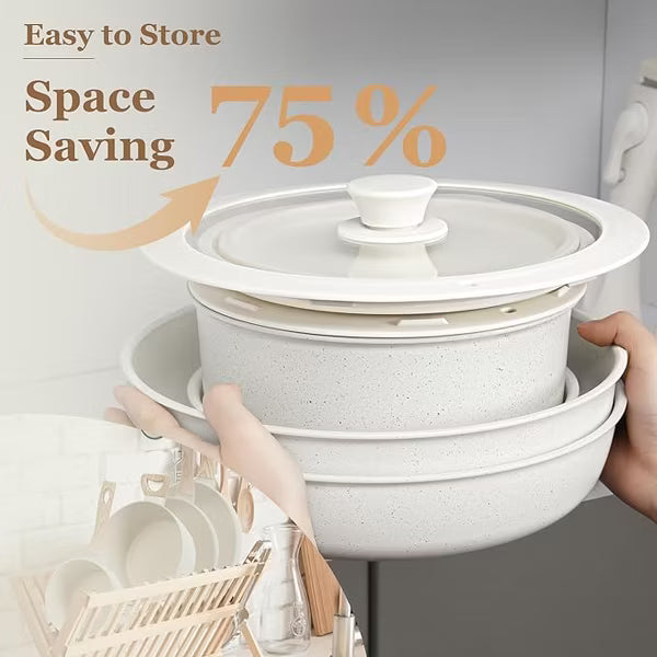SODAY 15 Pcs Pots and Pans Set Non Stick, Cookware Sets with Detachable Handle, Nonstick RV Kitchen Cooking Tools,Oven Safe,Induction Fast