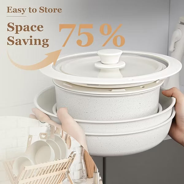 SODAY 15 Pcs Pots and Pans Set Non Stick, Cookware Sets with Detachable Handle, Nonstick RV Kitchen Cooking Tools,Oven Safe,Induction Fast