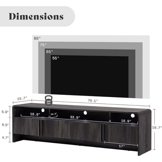 AMERLIFE 70" Modern TV Stand with Fluted Design & Storage Cabinets, for TVs up to 80", Wood Entertainment Center Media Console for Living Room
