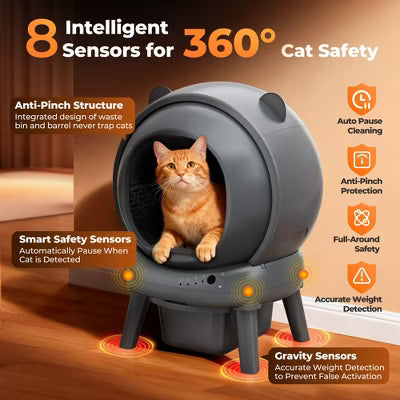 Self Cleaning Litter Box, 100 L+15L Automatic Cat Litter Box Self Cleaning for Multiple Cats, App Control,2 Roll Garbage Bags+Cat litter mat