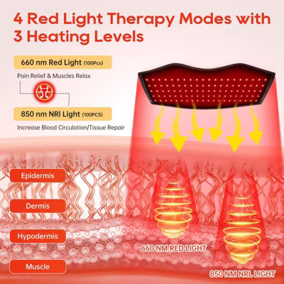 Morfone 660nm & 850nm red light therapy belt, used for body heating, vibration massage, and relief of muscle pain in the waist, shoulders, back, etc