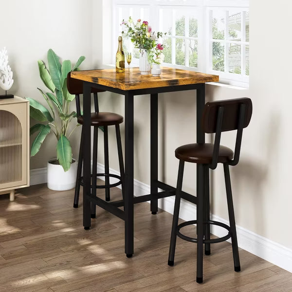 Hooseng Dining Room Table and Chairs Set for 2, Kitchen Table and Chairs Set with MDF Tabletop & 2 PU Leather Chairs for Apartment