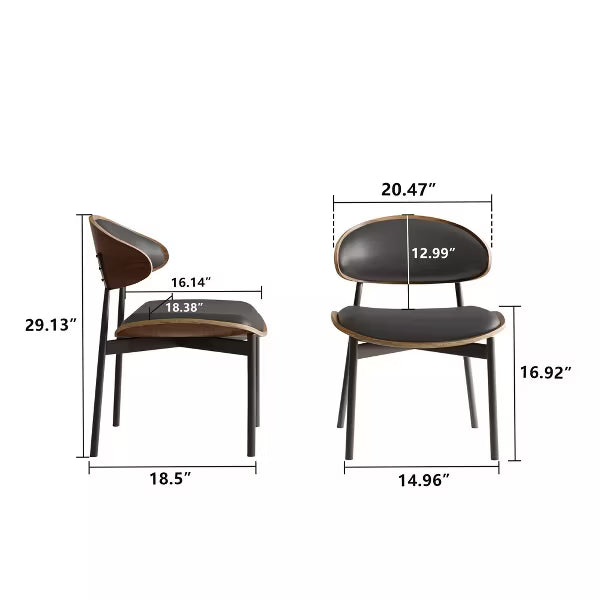Luck Live Mid-Century Modern dining chair 2 piece set, faux leather kitchen dining chairs