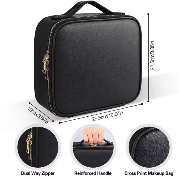 Travel Makeup Bag Organizer With Adjustable Dividers,Waterproof Shockproof Handbag, Black