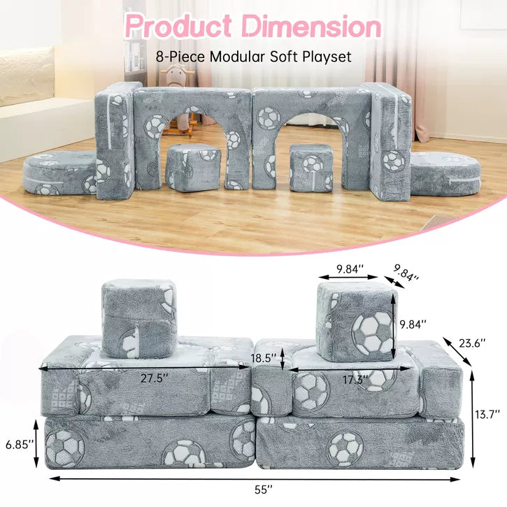 Hooseng Modular Kids Couch, Glow-in-The-Dark Sectional Convertible Toddler Play Sofa, Multi-Combination Playing Couch for Playroom
