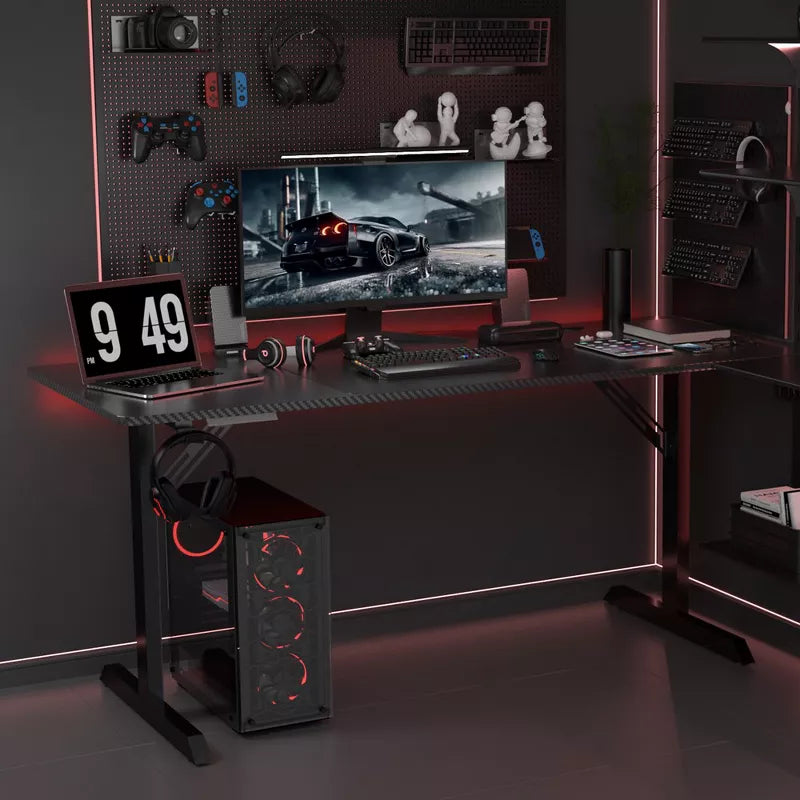 GTRACING RGB Gaming Desk T-Shaped Office Desk Spacious Work Surface Table, Black