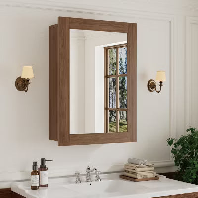 24"x30" Wall Mounted Mirror Cabinet, Functional Bathroom Storage with Wood Frame and Adjustable Shelves