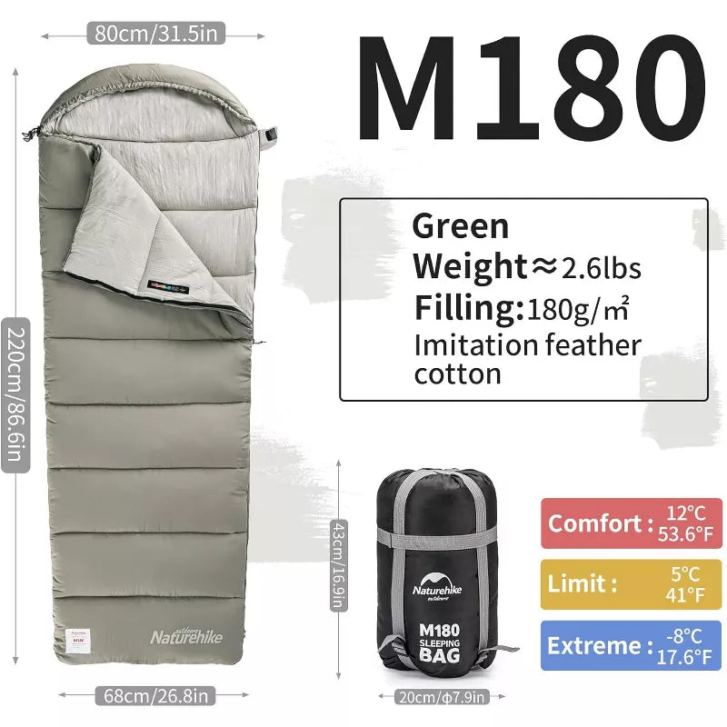 Naturehike Sleeping Bag for Adults with Hood, Hollow Cotton Sleeping Bag, Waterproof Spliceable Sleeping Bags for Camping, Hiking, Traveling- Left