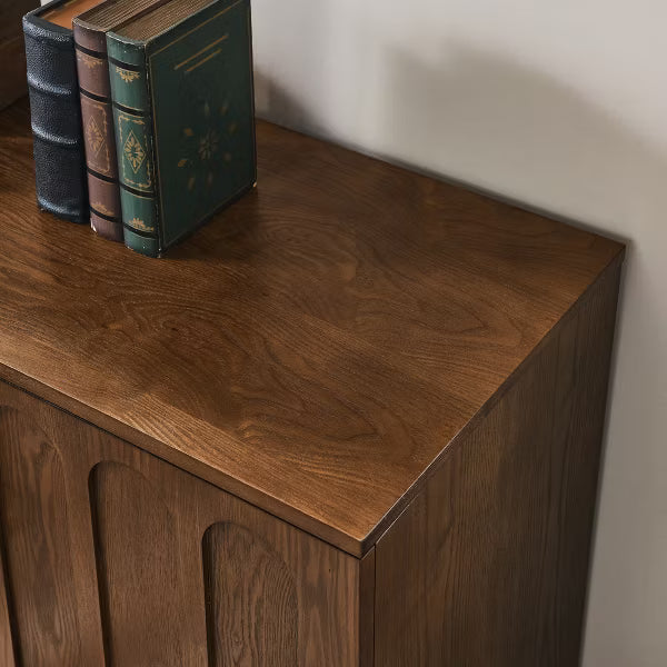 Mid-Century Modern Sideboard Cabinet with Fluted Doors, Adjustable Shelves & Solid Wood Legs, Storage Buffet for Living Room, Entryway