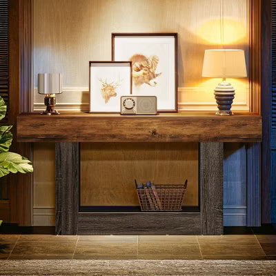 Resenkos Entryway Table, Console Sofa Table,63" Wood Console Table, Farmhouse 2-Tier Sofa Table Entryway Table,Rustic