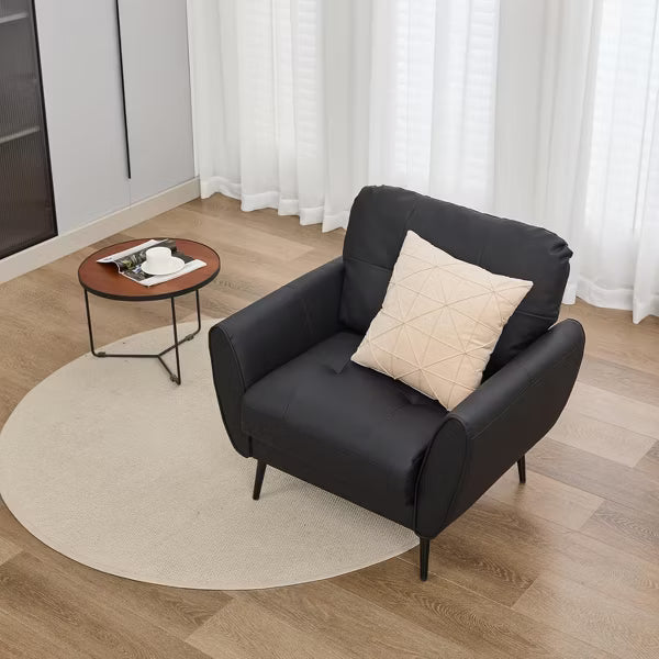 TYBOATLE Blue Leather Accent Chair, Tufted Mid-Century Armchair for Salon, Office, Living Room