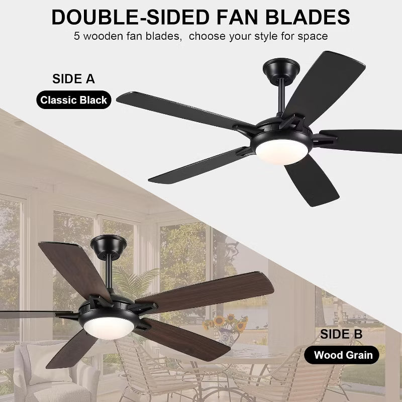 52 Inch Down Rod Ceiling Fan with Light,Dual side Blades