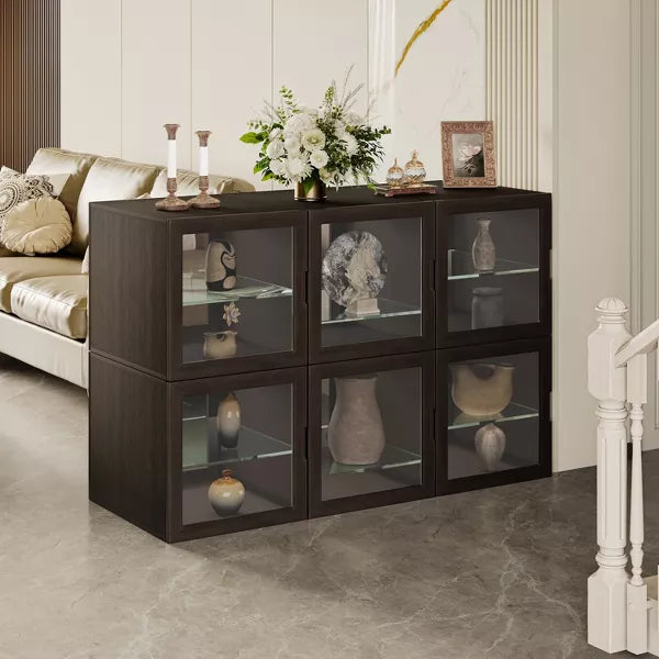 ATJafurn Dual-Sided Glass Display Cabinet, Curio Cabinet for Collectibles, Glass Decor Case with Adjustable Shelves for Showcase Living Room