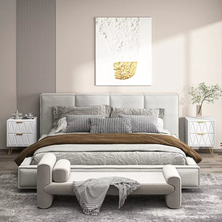 CIPACHO 2 White Modern Bedroom Night Stands with 2 Drawers Wood & Golden Metal Legs Also for Living Room