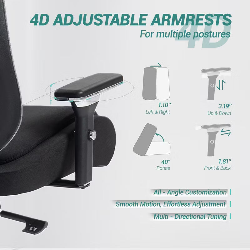 Bosmiller Ergonomic Mesh Office Chair, Comfy Desk Chair, Big and Tall Executive Office Chair with 4D Arms, 2D Lumbar Support, Adjustable Headrest