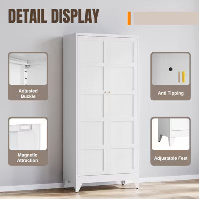 Mlezan 72" Metal Cabinet: 2 Doors, 4 Adjustable Shelves. Pantry Storage for Kitchen, Dining Room, or Living Room. Versatile and Functional.