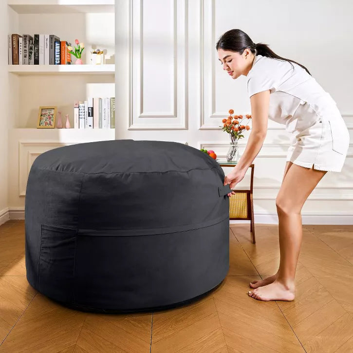 Hooseng Bean Bag Chair, 4FT Bean Bag with Velvet Cover, Giant Bean Bag Chairs with Filler Adult, Bean Bag Sofa Filled with High-Density Sponge