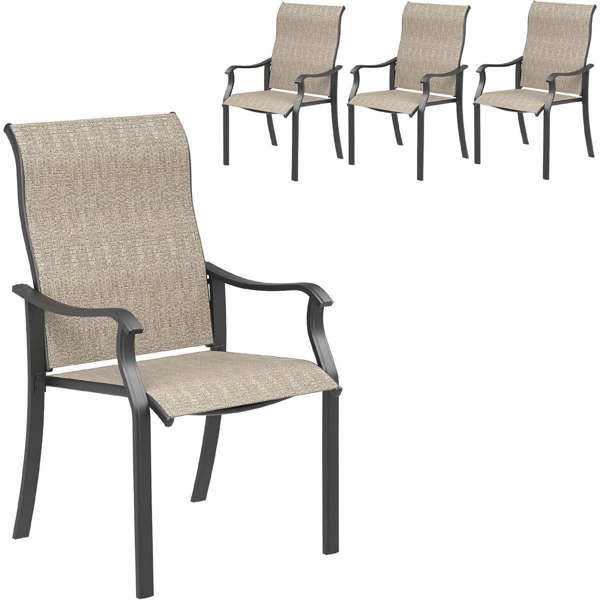 BOSMILLER Patio Swivel Chairs Set of 2, Outdoor Dining Chairs High Back, All-Weather Textilene Swivel Rocker Chair for Lawn Porch Garden, Brown