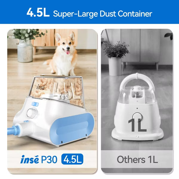 INSE P30 Pet Grooming Vaccum & Kits, 4.5L Large Capacity Pet Grooming Vacuum Kit, 5-in-1 Ultra-Low Noise Pet Grooming Vacuum for Dogs, Cats
