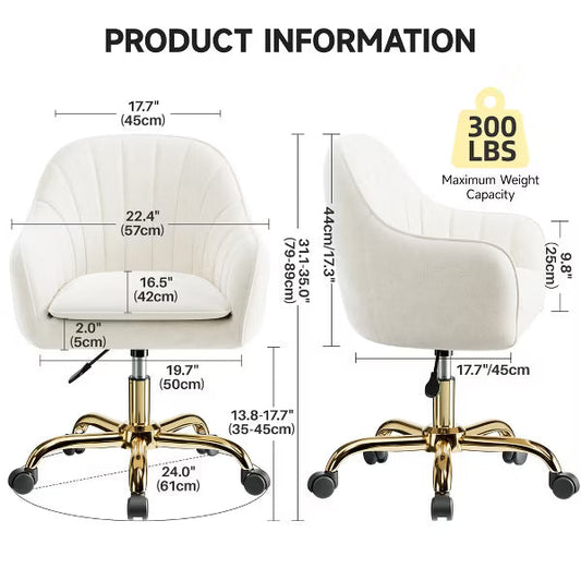 KERDOM Velvet Desk Chair for Home Office, Soft Height Adjustable 360 Swivel Computer Chair, Beige
