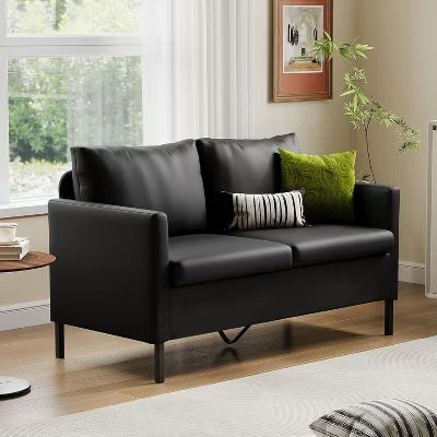 TYBOATLE 51" Modern Small Loveseat Sofa, 2‑Seater Fabric Couch with Iron Legs for Apartment, Office, Dorm, or Bedroom, Black