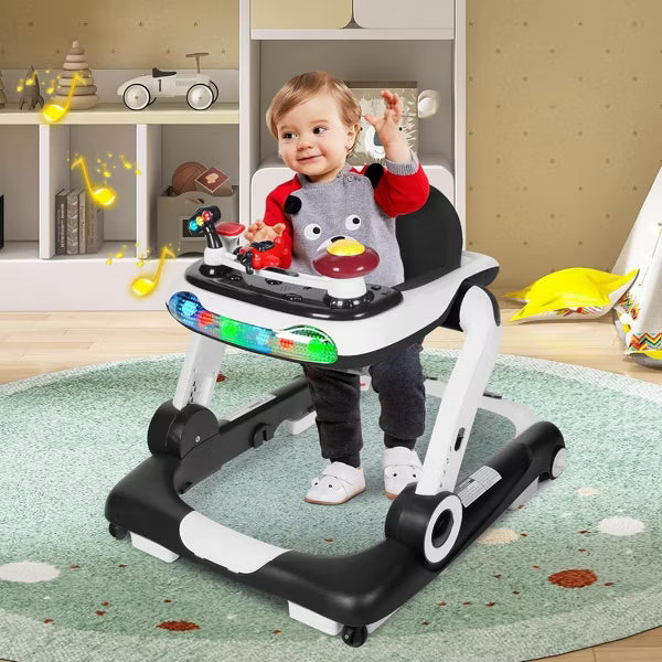 Kinder King 5-in-1 Baby Walker with Music & Lights, Activity Center for Toddler, Adjustable Height, Safety Bumper
