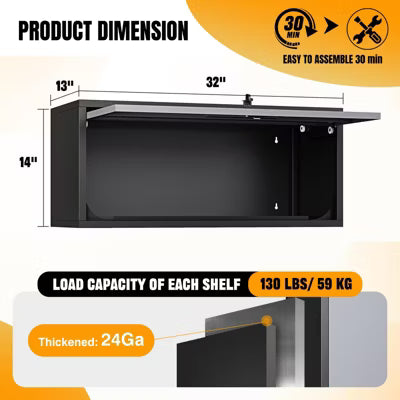 Mlezan Wall-Mounted Cabinet: Steel Metal Storage for Garage or Workshop.Heavy-Duty Floating Shelf for Tools and Supplies.Assembly Required.