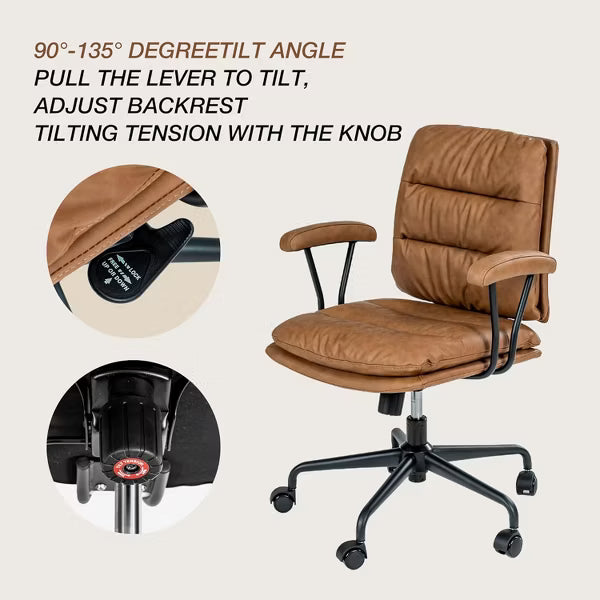 SUGOLD Modern Office Chair Mid-Back PU Leather Desk Chair with Comfy Arms and Lumbar Support for Small Spaces