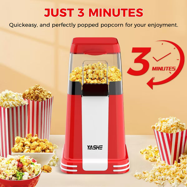YASHE Hot Air Popcorn Popper Maker, Retro Fast Popcorn Machine, Healthy Oil-Free Popcorn Maker, Ideal for Home Movie Nights and Holiday Gifts
