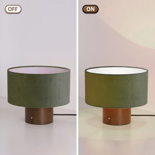 10.6" Retro Walnut Wooden Touch Table Lamp with Green Corduroy Velvet Shade, Vintage Style for Bedroom, Living Room, Reading Nook, or Hotel Spaces