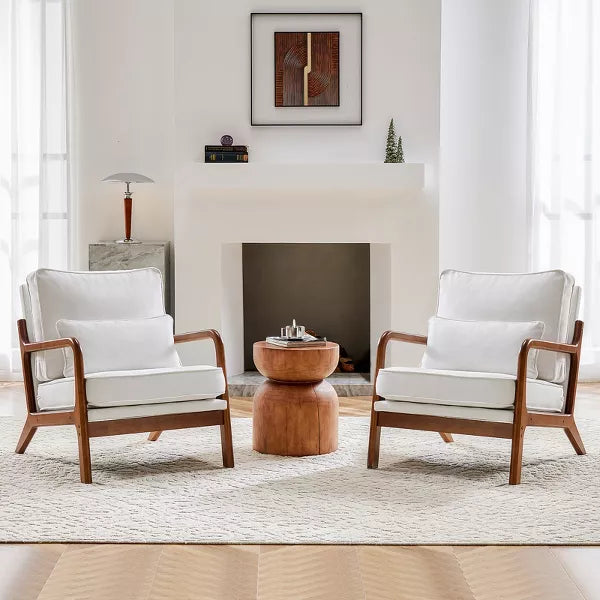 Dexmalle Modern Accent Chair Leisure Armchair with Rubber Wood Frame & Lumbar Pillow