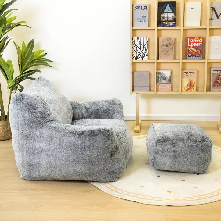 Hooseng Bean Bag Sofa with Tufted Soft Stuffed Filling, Fluffy and Lazy Sofa with Footstool, Comfy Cozy BeanBag Chairs