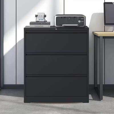 Yukimo Lateral File Cabinet with Lock, 40"H Black Lockable Metal Filing Cabinet, Heavy Duty Steel File Cabinet