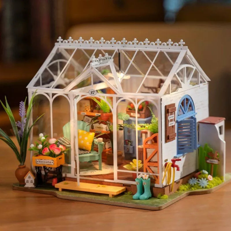 ROBOTIME Dreamy Garden House DIY Miniature House Kit Christmas Birthday Gifts for Boys & Girls, Multicolored, 9.6"*7.5"*7.5"