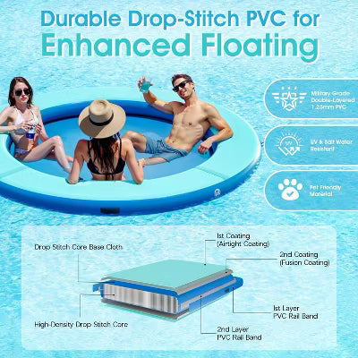 AMERLIFE Inflatable Water Hammock Float with Soft Ladder, Cup Holders and Mesh Bed