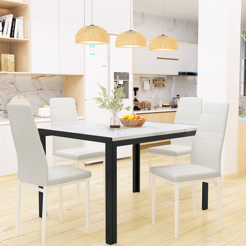 Hooseng Modern Dining Room Table and Chairs Set for 4, 5-Piece Kitchen Table Set with Faux Marble & 4 PU Leather Chair for Small Space, Apartment
