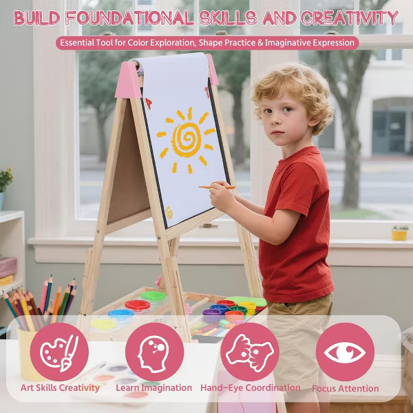 Kinder King Kids Art Easel Double-Sided Art Easel with Whiteboard and Chalkboard for Painting