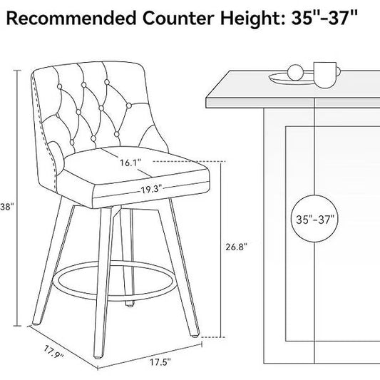 Dyonery Swivel Fabric Bar Stools, 26.8" Counter Height & 30" Bar Height, Tufted Upholstered Farmhouse Kitchen Island Chairs