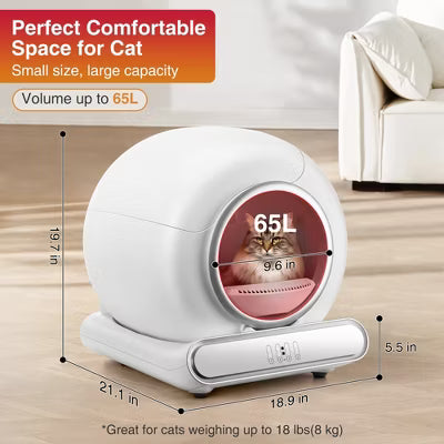 Smart Automatic Self-Cleaning Cat Litter Box, APP Control Covered Litter Box for Multiple Cats, Ultra Odor Control & Touch-Free Cleaning, White