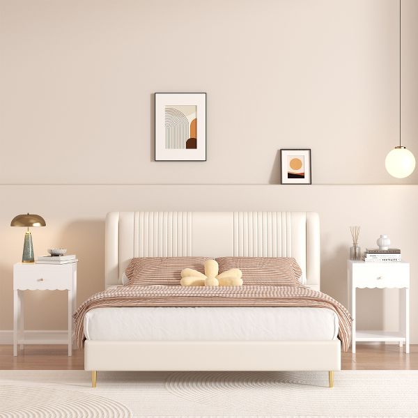 Modern White Nightstand with Scalloped Edge – 2-Tier Bedside Table with Drawer and Open Shelf, Cute Minimalist Storage for Girls' Room & Bedroom