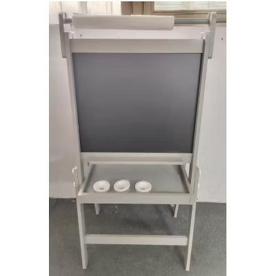 Kinder King 3 in 1 Kids Art Easel w/Storage Double-Sided Magnetic Whiteboard & Chalkboard Dry-Erase Board w/Paper Roller Gray