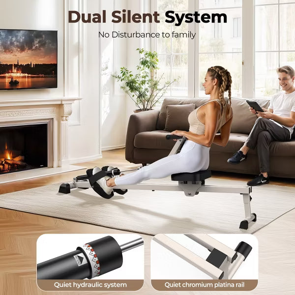 Rowing Machine Rower Exercise for Home Cardio Workouts, Hydraulic Rower With 12 Adjustable Resistance