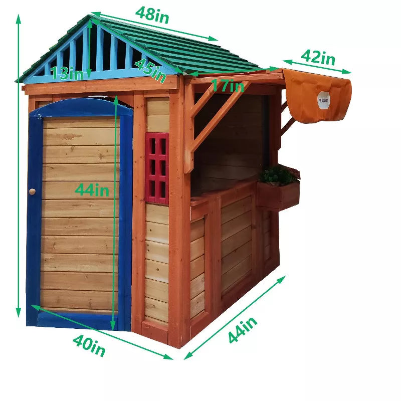 4-in-1 Eco-friendly 61.4"L Wooden Kids Playhouse for Outdoor Backyard Garden, Pretend Game House for Toddlers and Children