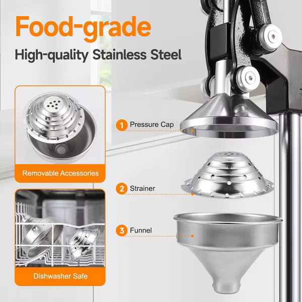 OSTBA Cast Iron Manual Citrus Juicer, Commercial Grade Hand Press with Stainless Steel Cup, Heavy-Duty Lemon & Orange Squeezer