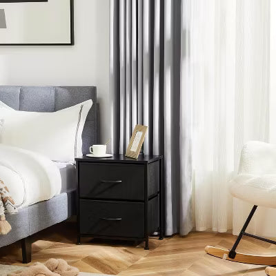 My Depot Nightstand with 2 Fabric Drawers - Wood Top, Steel Frame