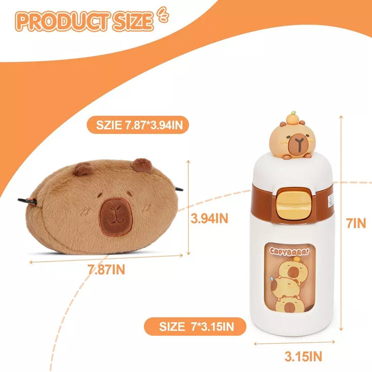 Capybara Plush for Kids 4-10+ Year Old Birthday Gift Cute Capybara Plush Set with Stuffed Animal/Cup/Notebook/Bag/Pen/Stickers/Badge/Keychain