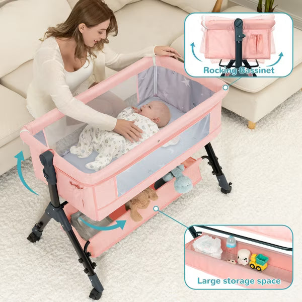 Foalom Baby Bassinet 3 in 1 Baby Bassinet Bedside Sleeper, Easy Assemble Amd Folding Portable Baby Cradle