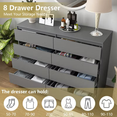 Resenkos Storage Dresser Furniture Unit, 6 Drawer Tall Standing Organizer for Bedroom, Closet - Grey