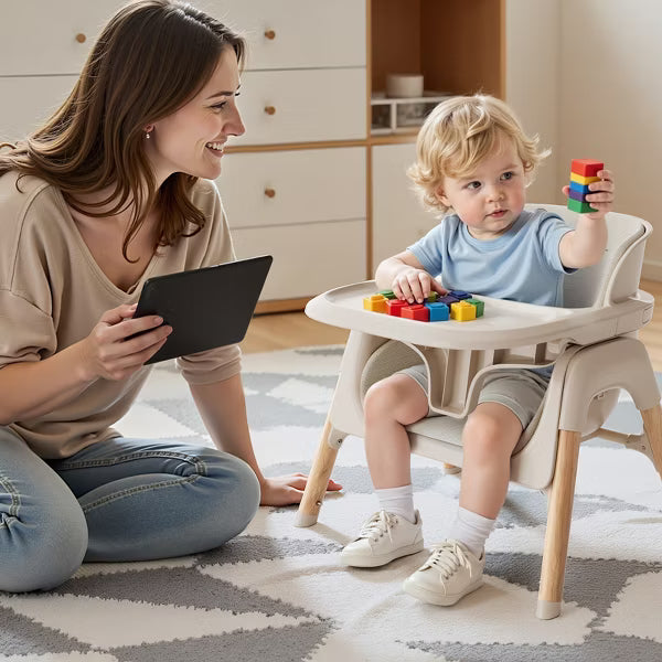 Fodoss 4-in-1 Convertible High Chair for Babies & Toddlers, Adjustable Height with Dishwasher-Safe Tray, Easy-Clean Design, Beige